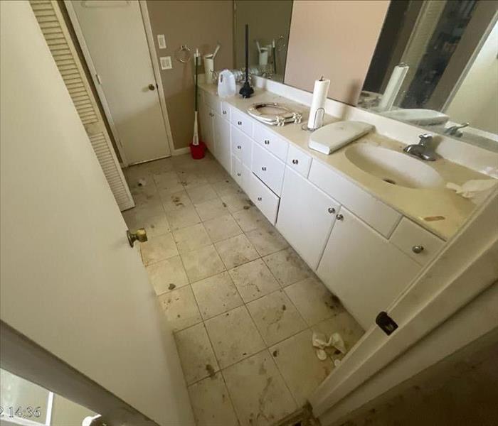 bathroom with biohazard waste on floors from septic back up