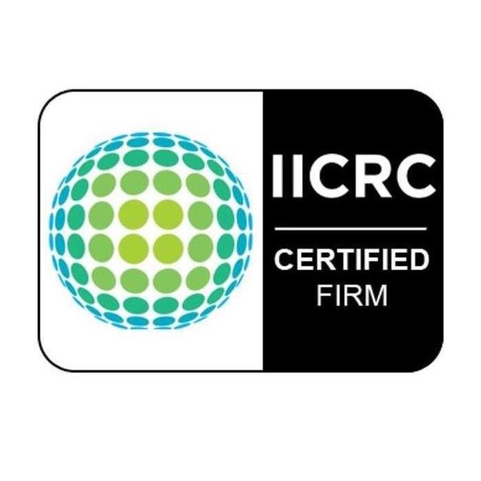IICRC logo with text on the bottom that says “IICRC CERTIFIED” in black and white.